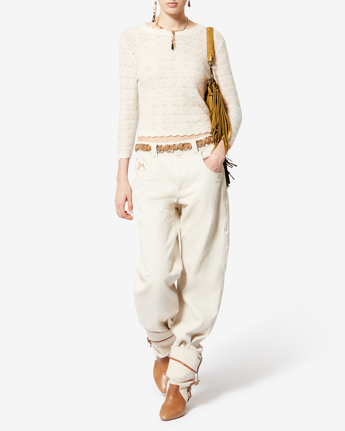 Borsetta in pelle di vitello scamosciata con frange oskan hobo zip - Saffron - Woman - 6