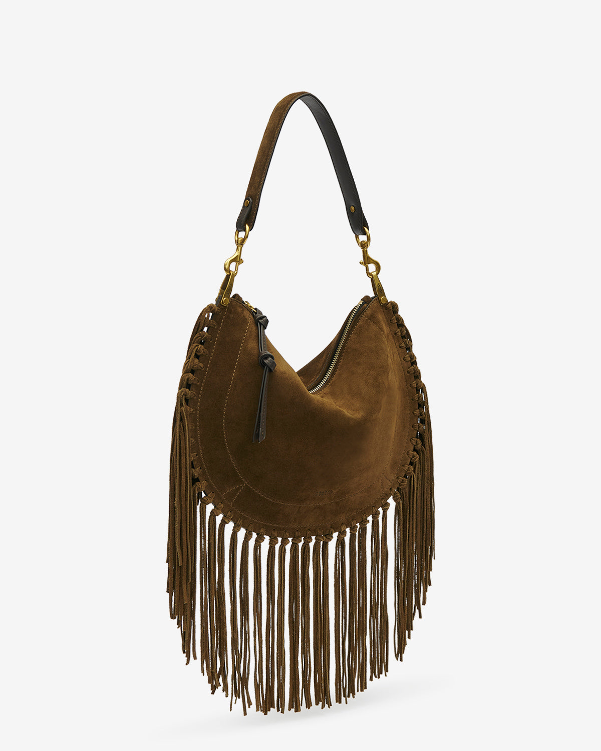 Oskan hobo zip fringed suede calfskin leather handbag - Bronze - Woman - 5