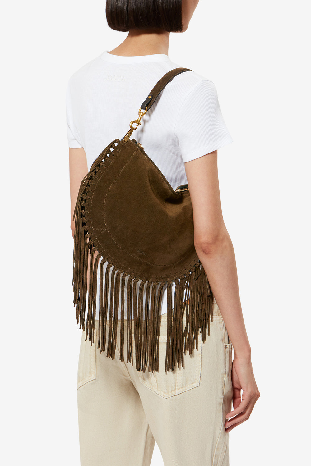 Oskan hobo zip 프린지 디테일 스웨이드 송아지 가죽 핸드백 - 청동 - Woman - 2