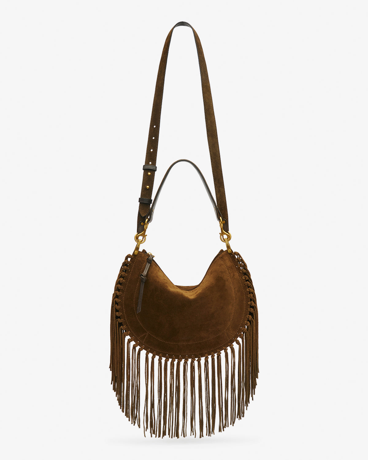 Oskan hobo zip fringed suede calfskin leather handbag - Bronze - Woman - 6