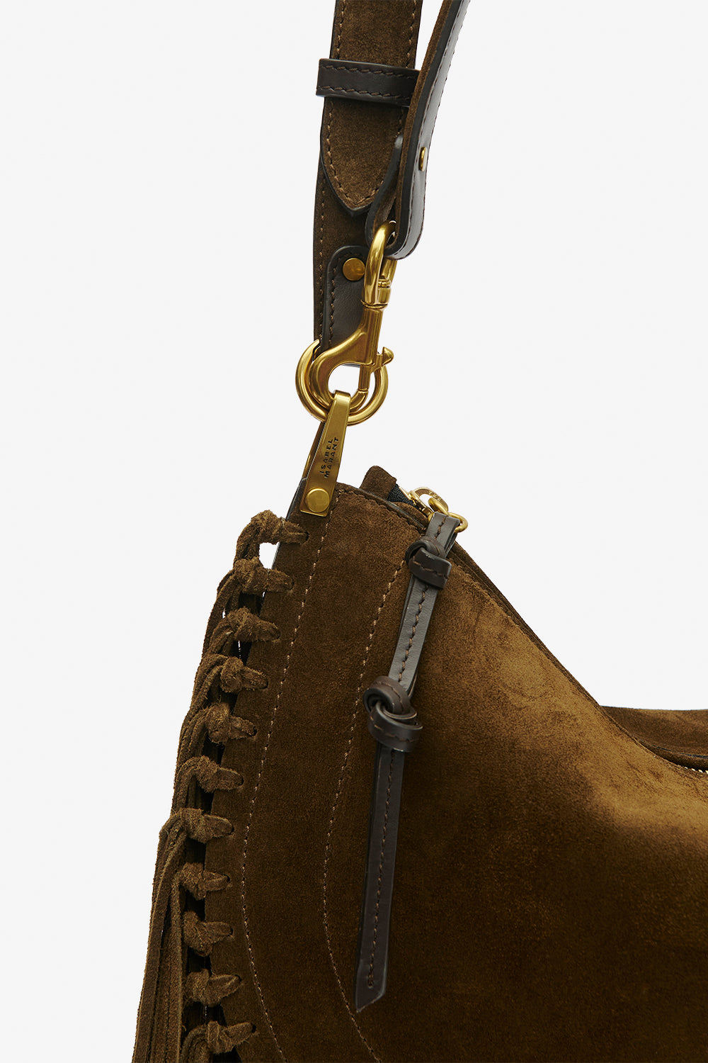 Oskan hobo zip 프린지 디테일 스웨이드 송아지 가죽 핸드백 - 청동 - Woman - 4