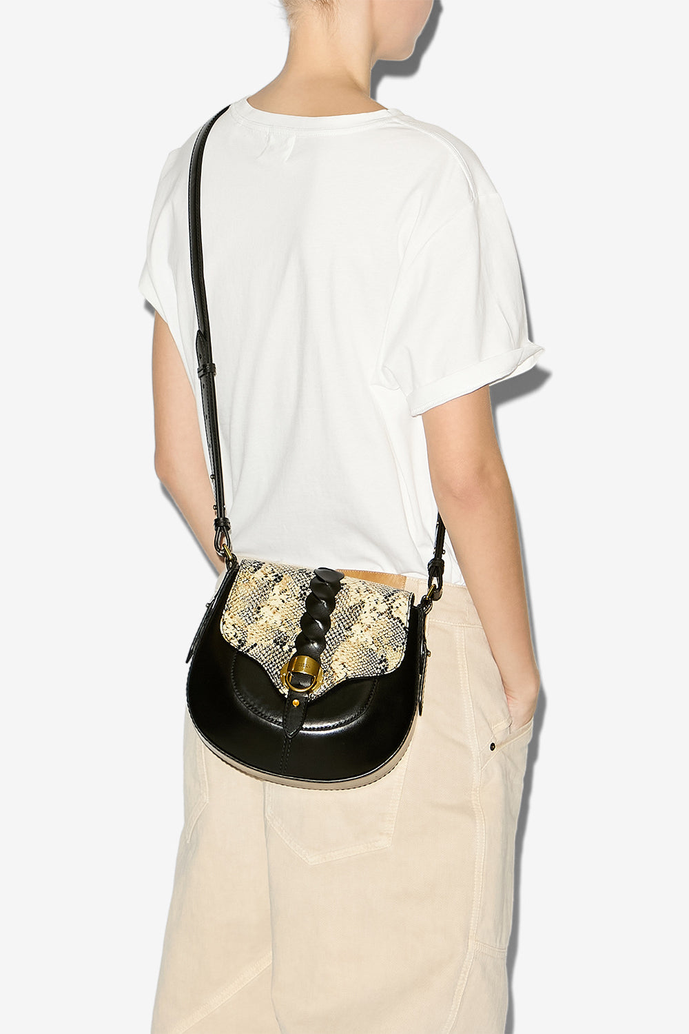 Sac à bandoulière altay small en cuir - Noir-beige - Woman - 2