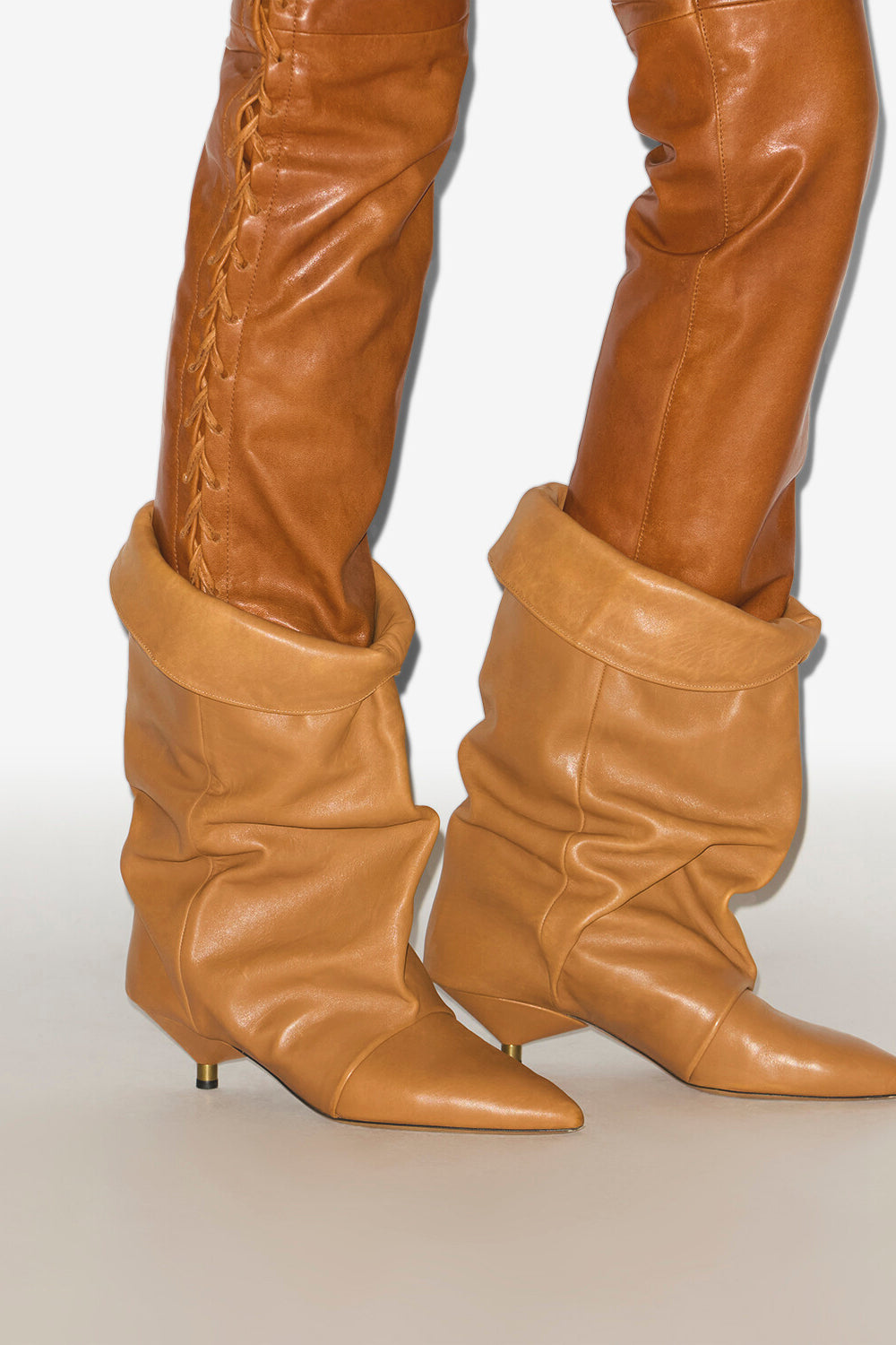 Boots drapées edrik en cuir - Fauve - Woman - 5
