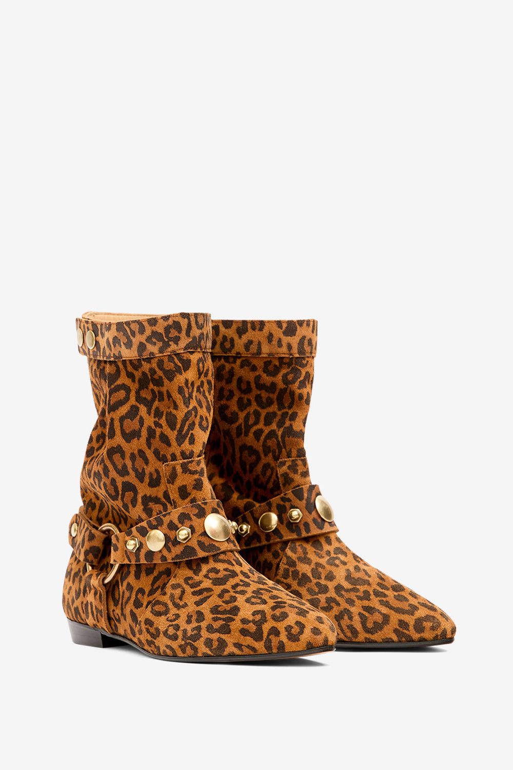 Boots plates stania en cuir de veau velours imprimé - Léopard - Woman - 3