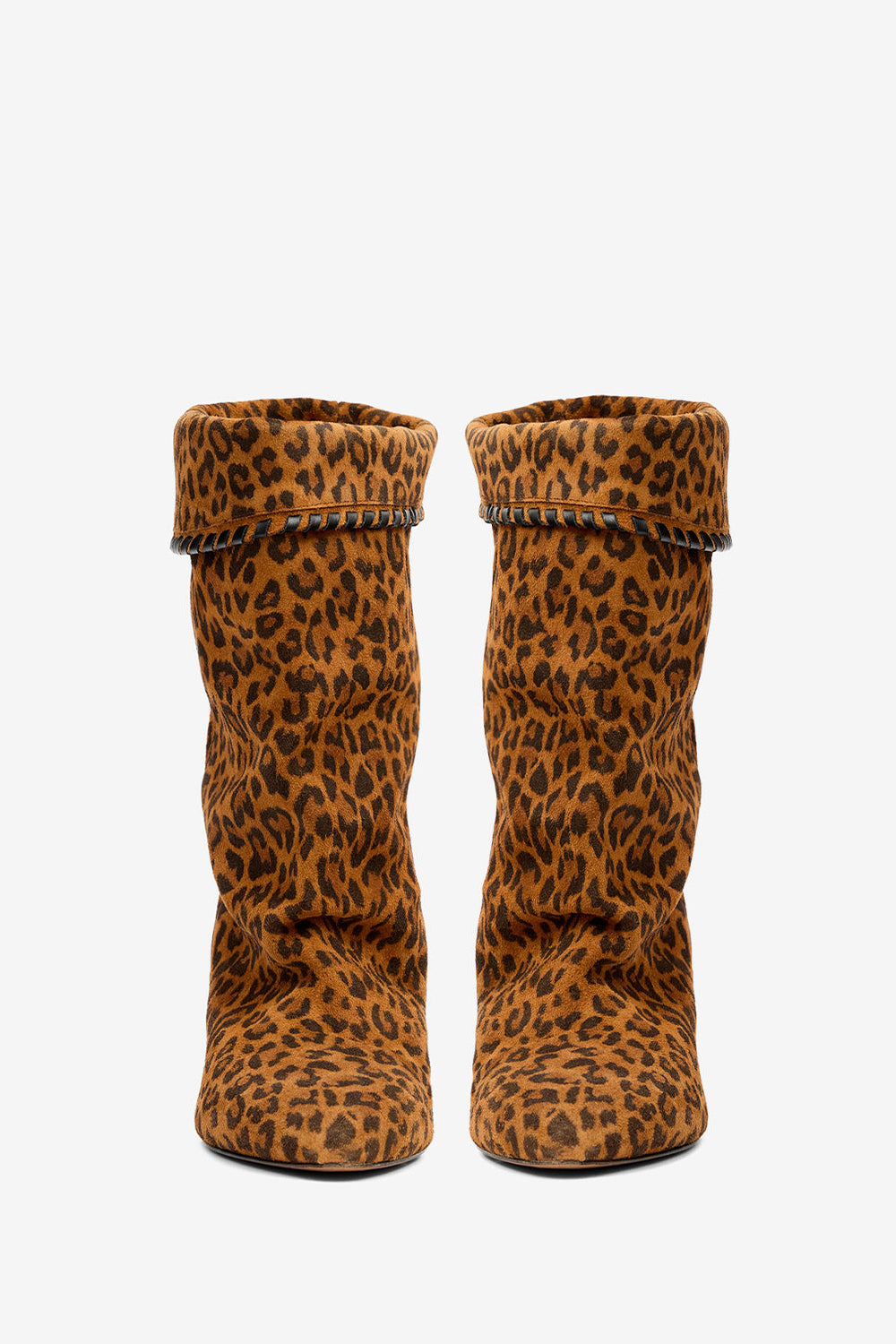 Boots dalby drapées en cuir velours - Léopard - Woman - 4