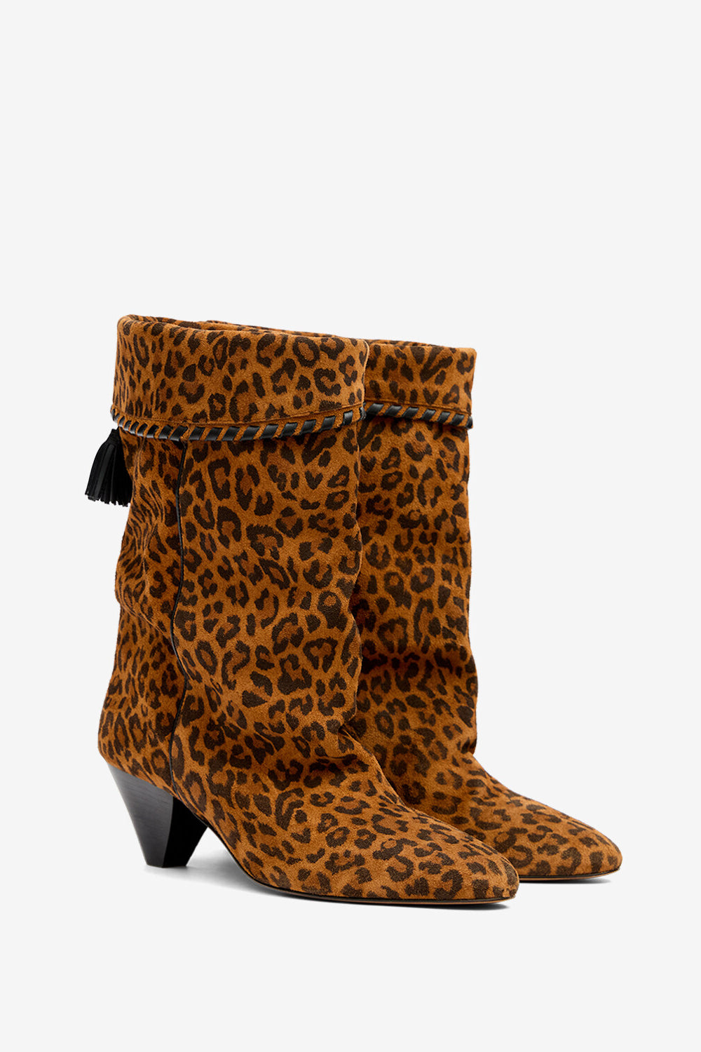 Boots dalby drapées en cuir velours - Léopard - Woman - 3