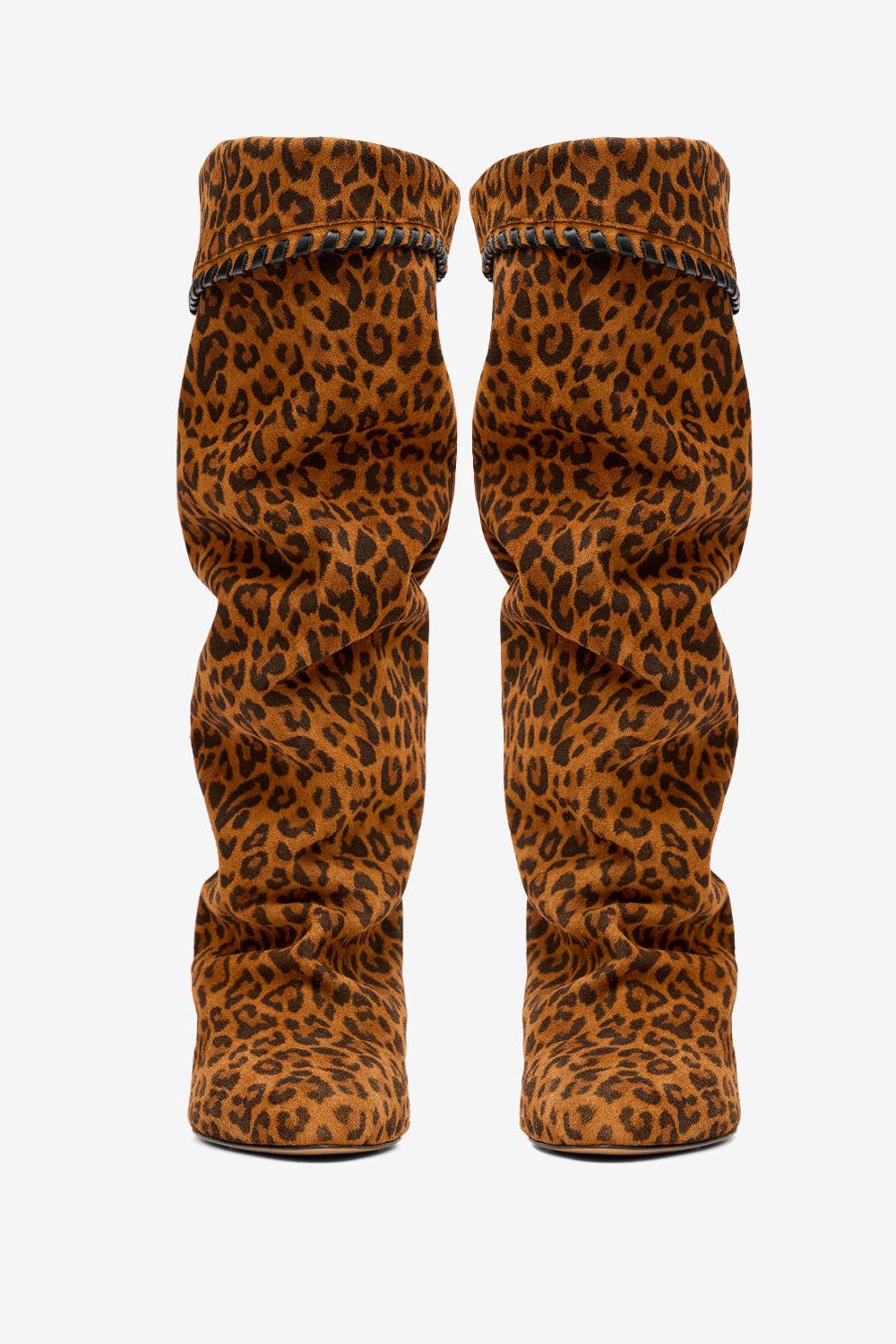 Bottes elita drapées en cuir de veau velours - Léopard - Woman - 4