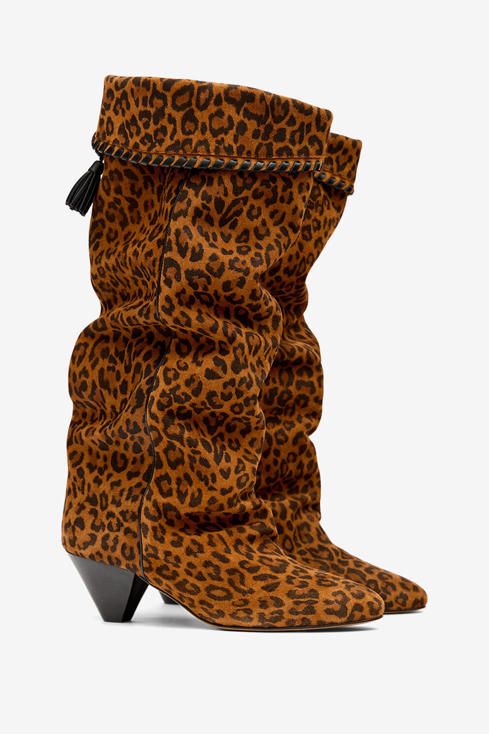 Bottes elita drapées en cuir de veau velours - Léopard - Woman - 3