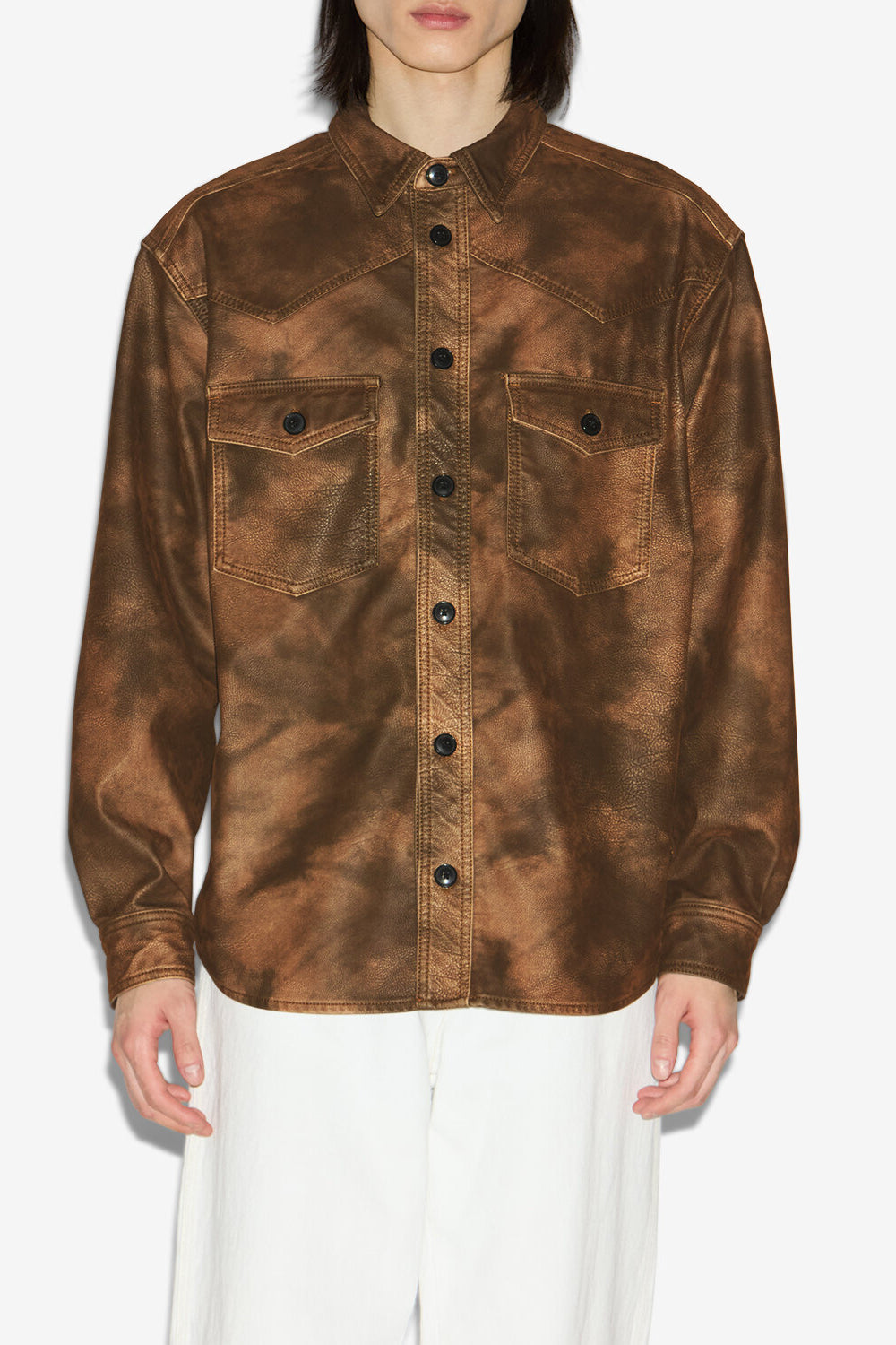 Chemise kadrian en faux cuir - Tabacco - Man - 4