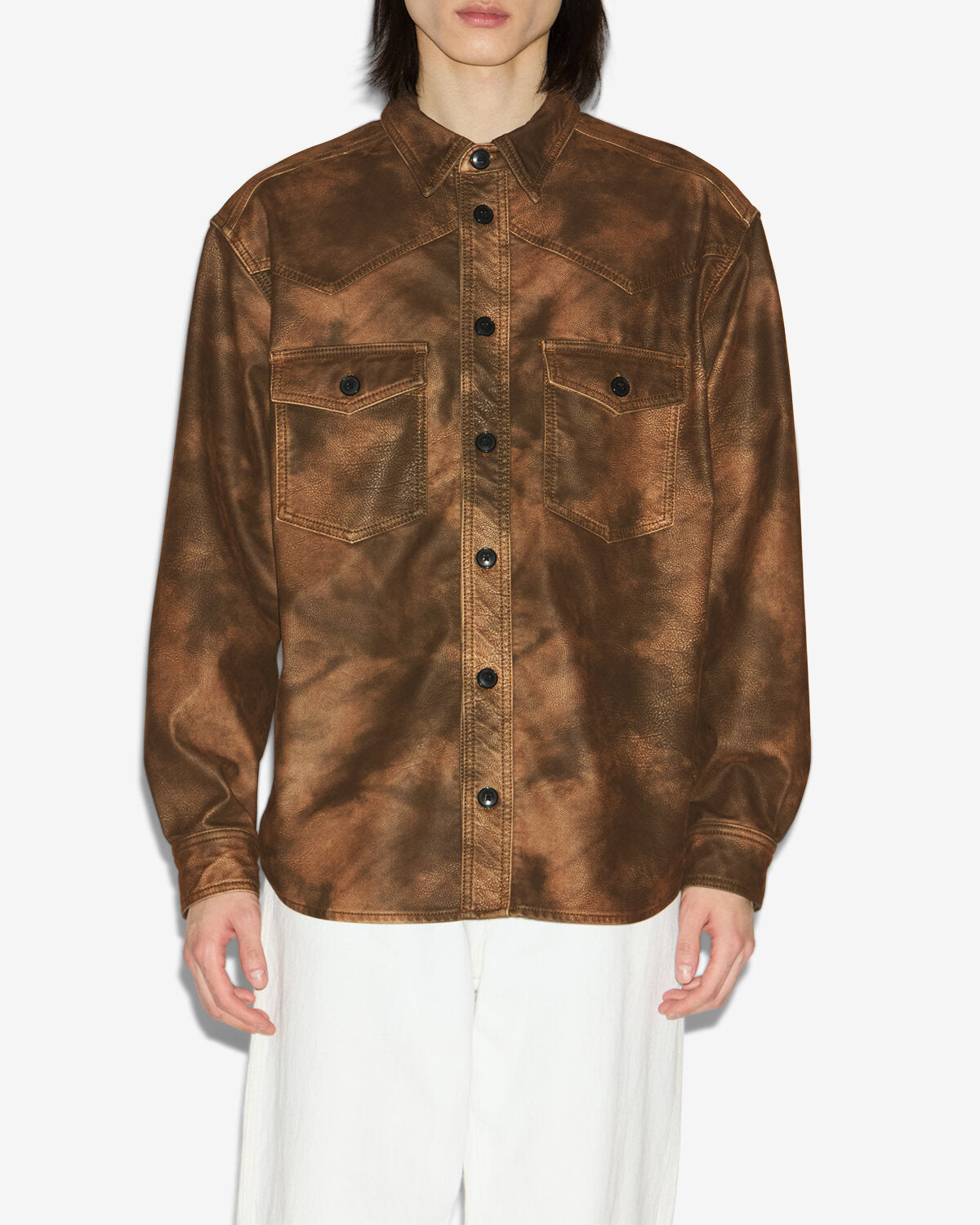Camisa kadrian de piel sintética - Tabacco - Man - 3