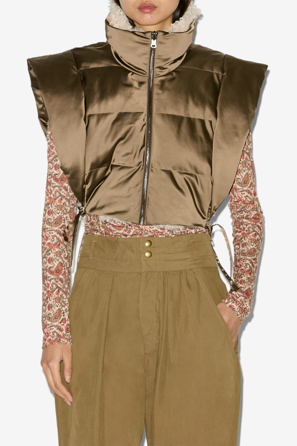 Cardigan hoodiali senza maniche e double face - Cachi - Woman - 4