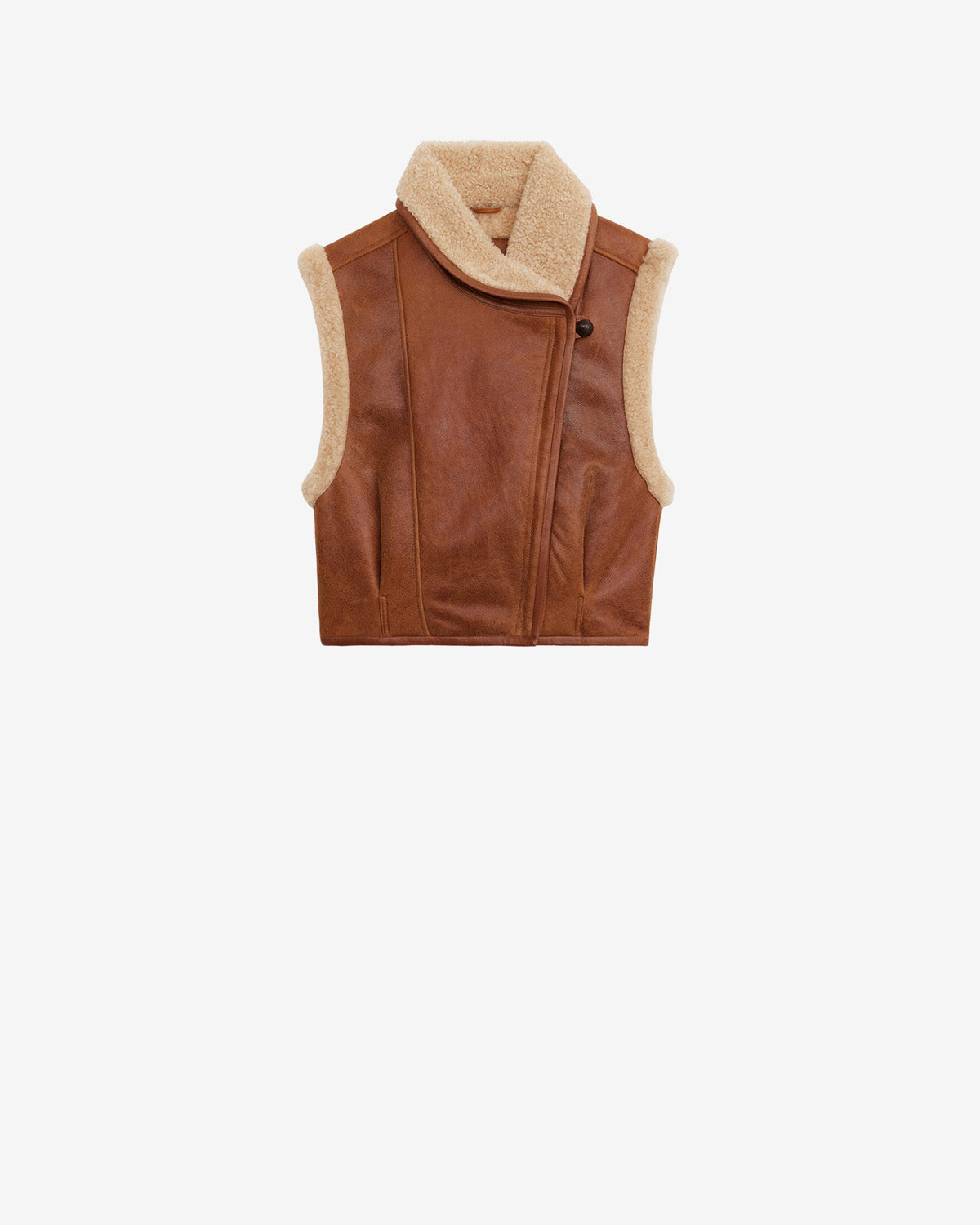 Gilet senza maniche in pelle shearling alime - Cognac - Woman - 5
