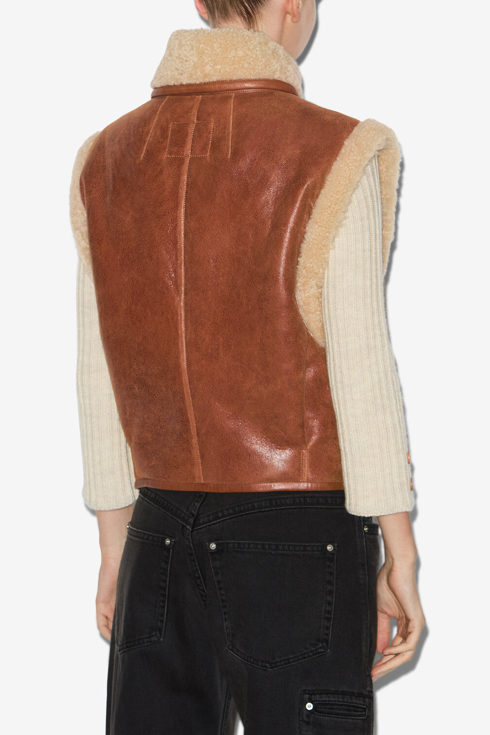 Gilet sans manches peau lainée retournée alime - Cognac - Woman - 5