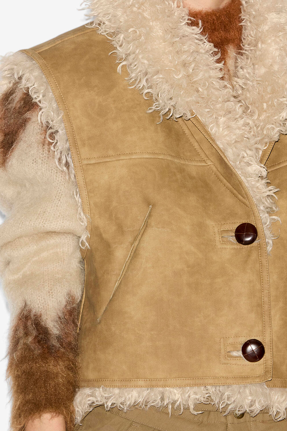 Gilet clara sans manches en faux mouton retourné - Taupe - Woman - 3