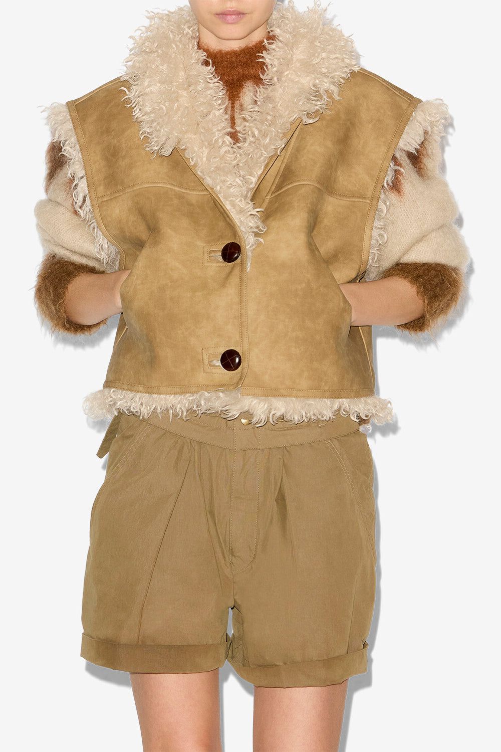 Gilet clara sans manches en faux mouton retourné - Taupe - Woman - 4