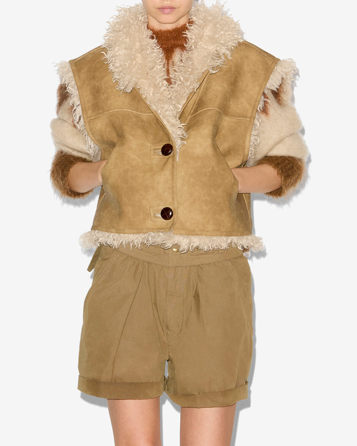 Cardigan clara senza maniche in ecopelle shearling - Taupe - Woman - 3
