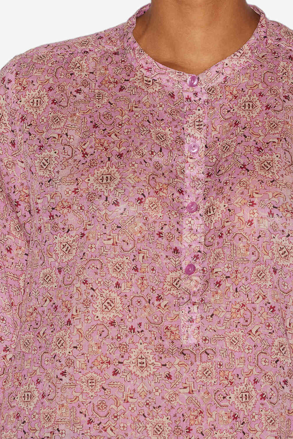 Blusa maria in voile di cotone con stampa - Rosa - Woman - 3