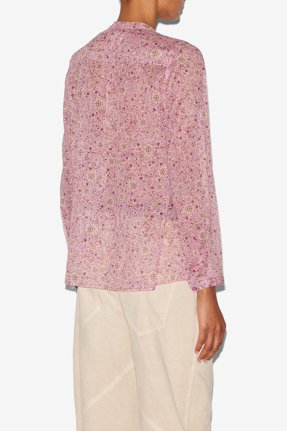 Blusa maria in voile di cotone con stampa - Rosa - Woman - 5