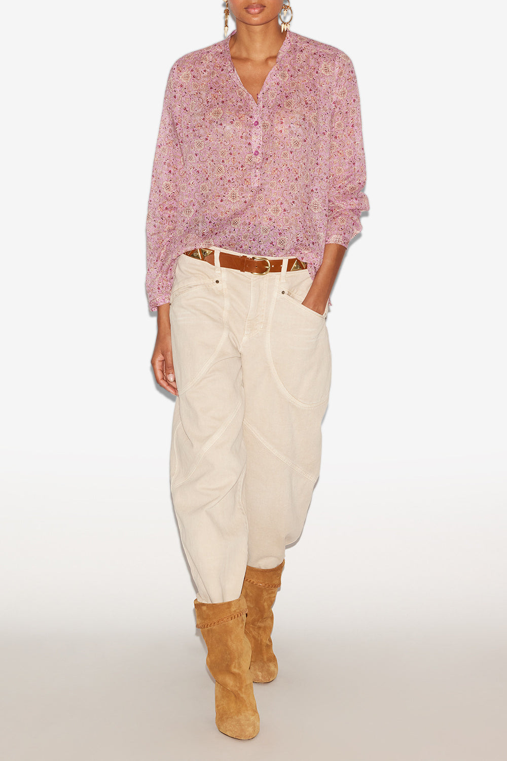 Blusa maria in voile di cotone con stampa - Rosa - Woman - 2