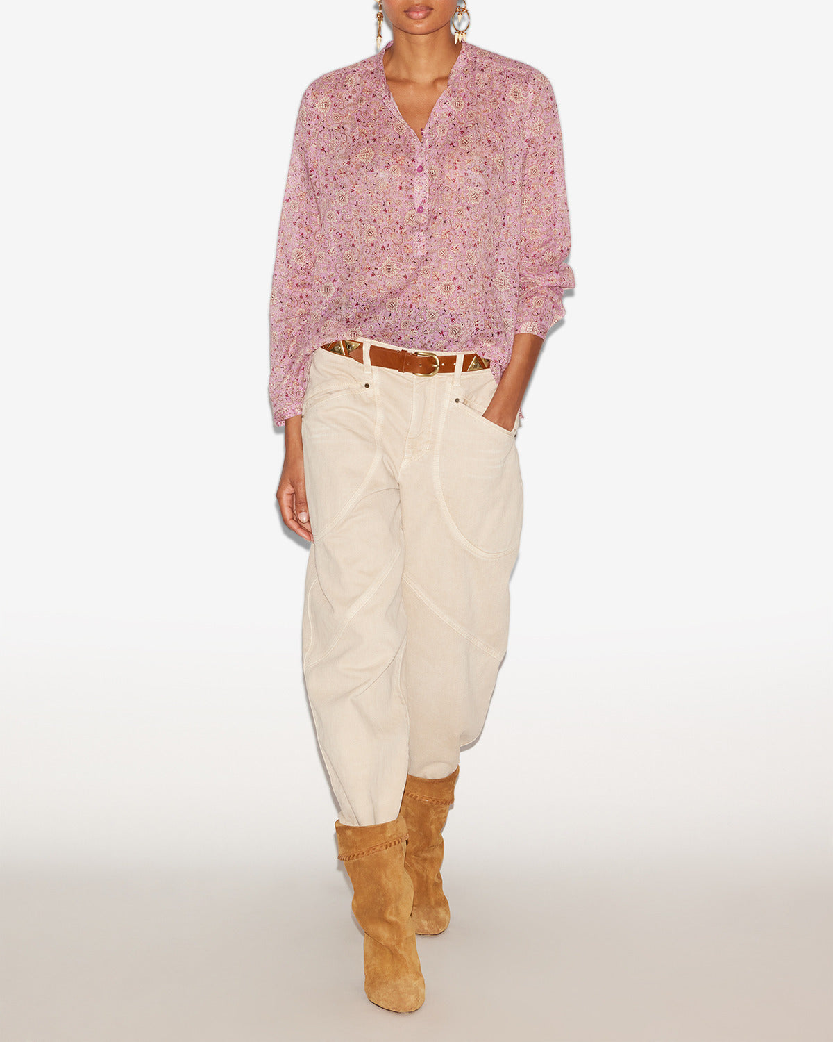 Blusa maria in voile di cotone con stampa - Rosa - Woman - 1