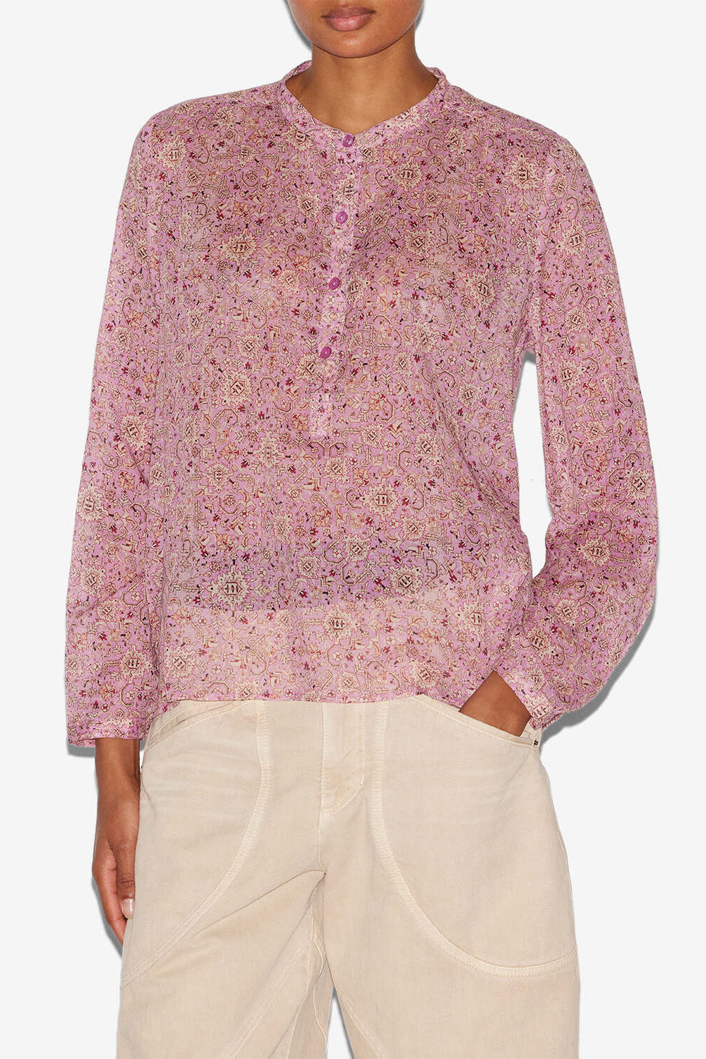 Blusa maria in voile di cotone con stampa - Rosa - Woman - 4