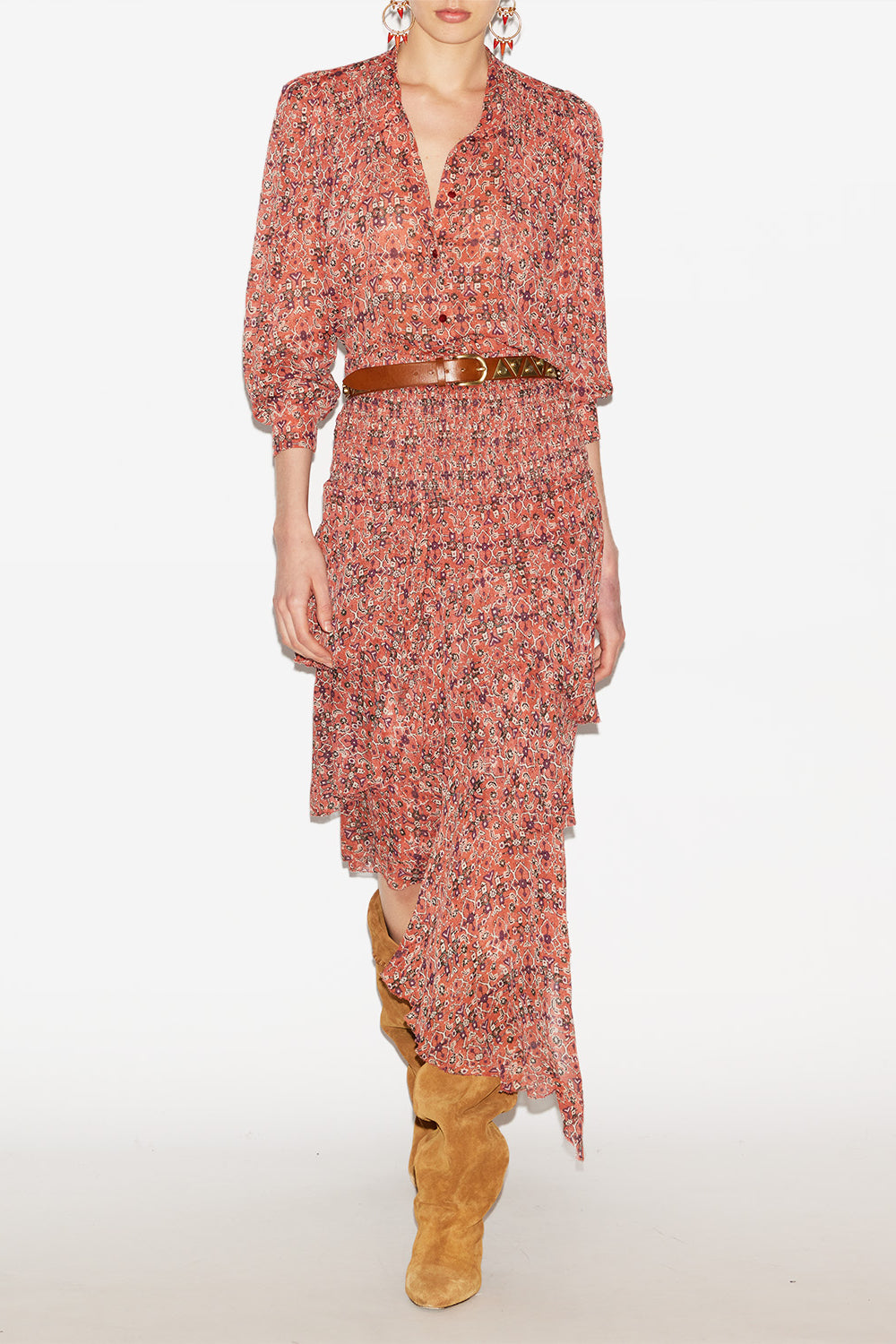 Blusa noeline in crêpe stampato - Arancia - Woman - 2