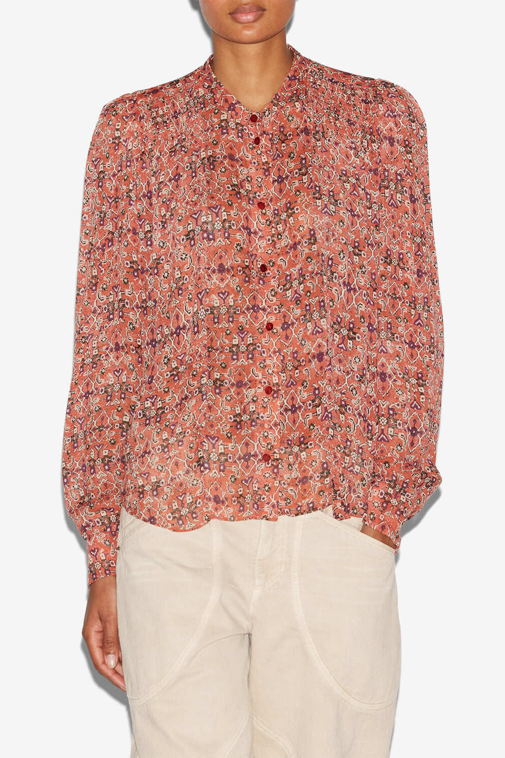 Blusa noeline in crêpe stampato - Arancia - Woman - 4