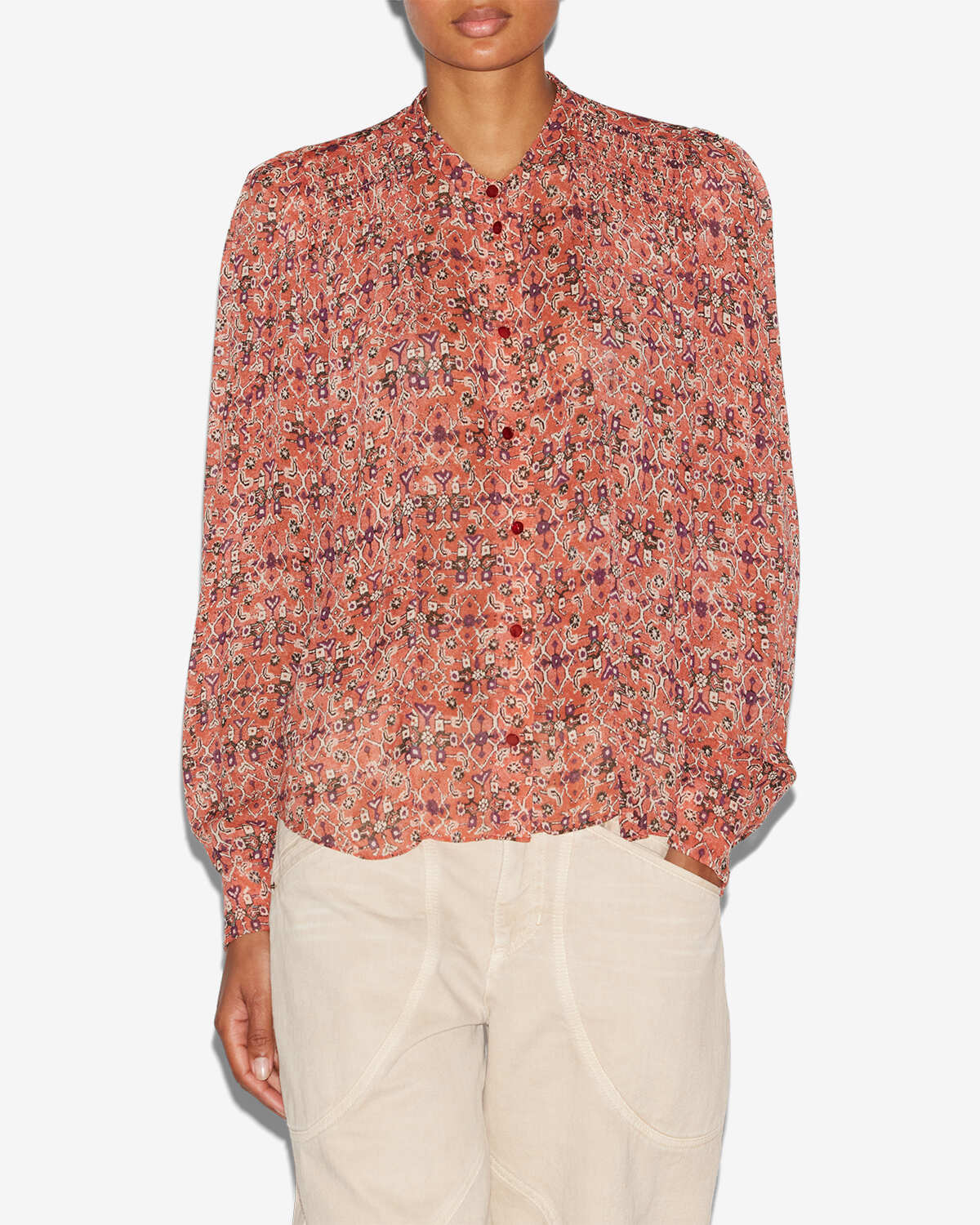 Blusa noeline in crêpe stampato - Arancia - Woman - 3