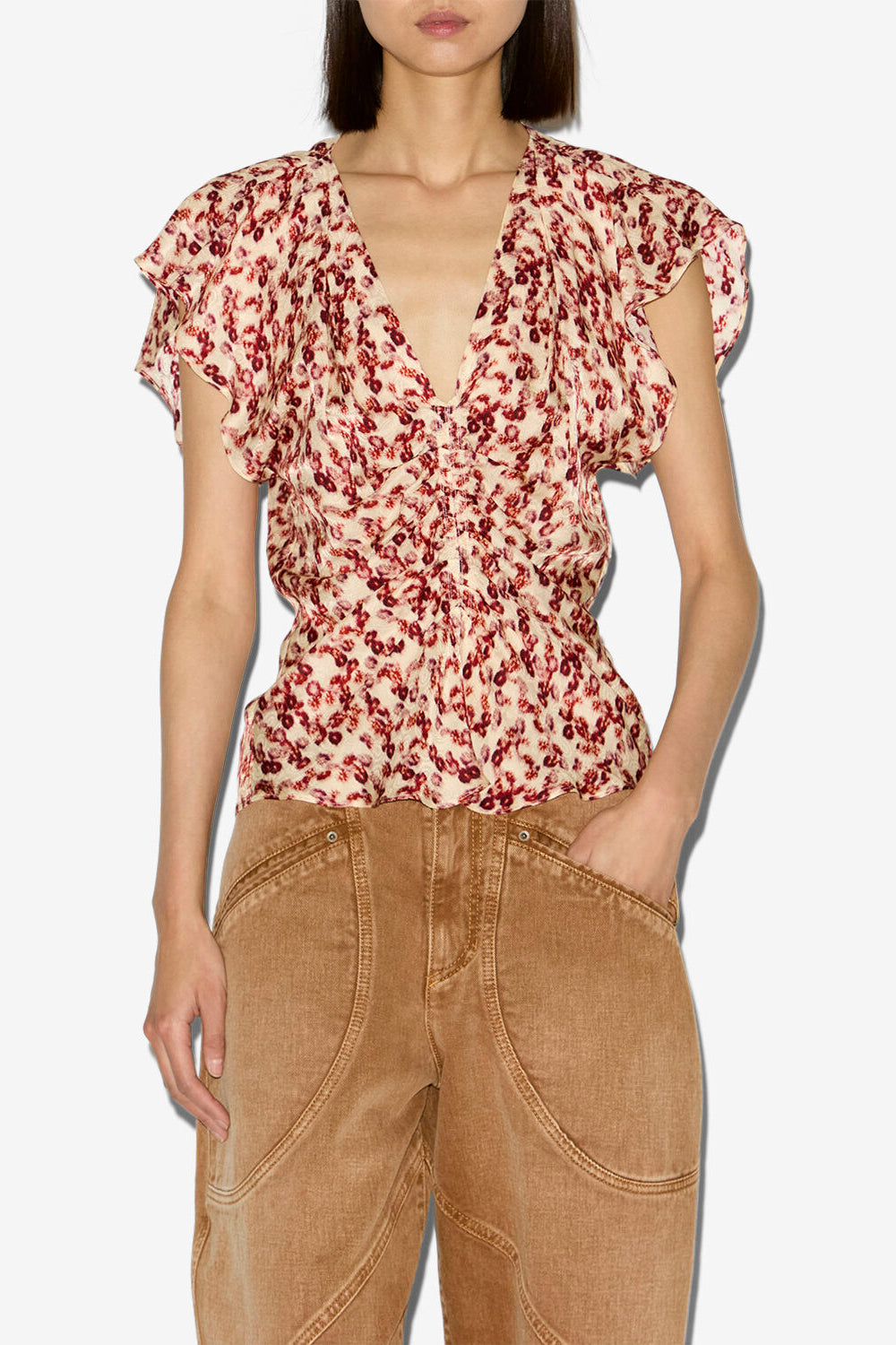 Lonea flowing patterned jacquard top - Garnet - Woman - 4