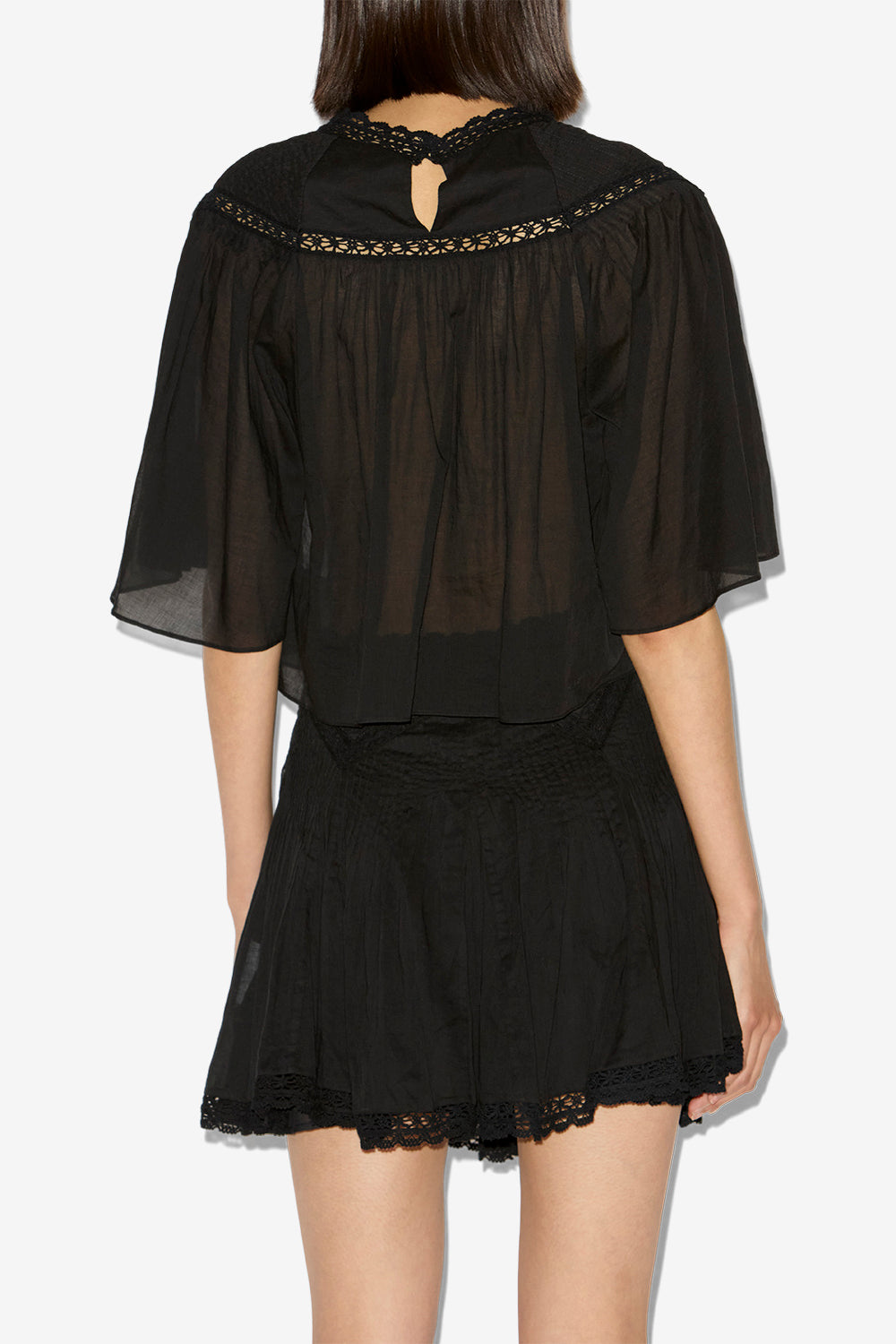 Garia cotton voile and lace top - Black - Woman - 5