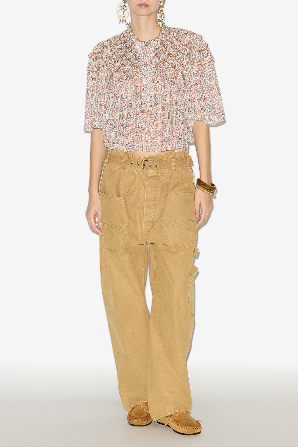 Carmen printed and gathered cotton voile top - Ecru - Woman - 2