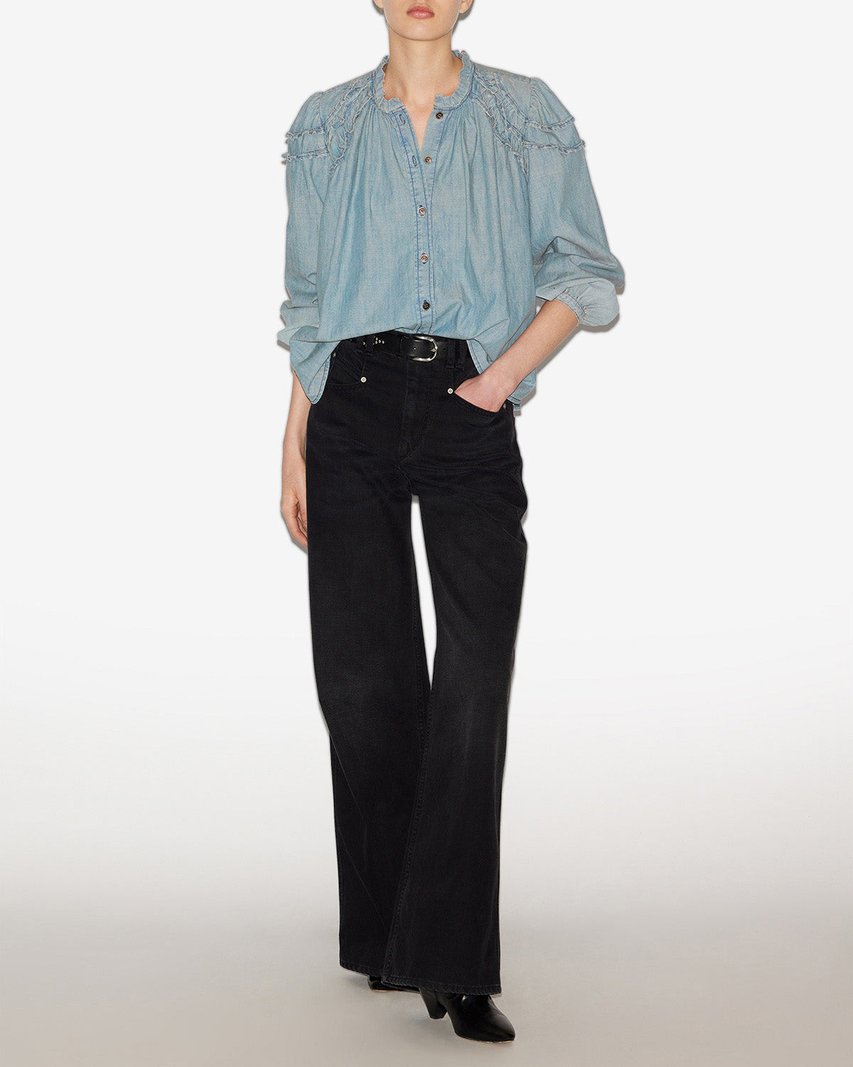 Blouse milya en chambray froncé - Bleu - Woman - 1