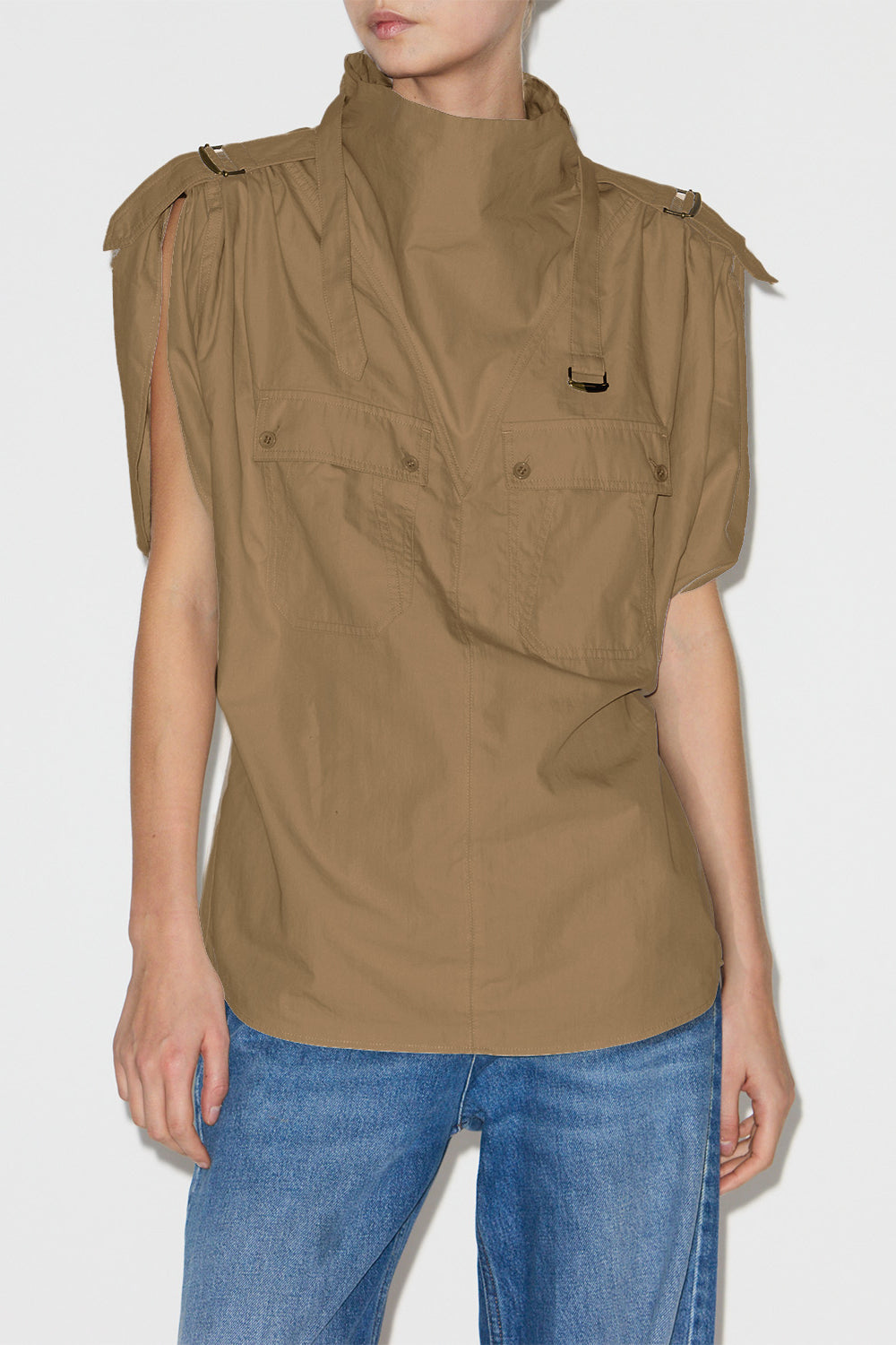 Nemia crisp cotton top - Khaki - Woman - 4
