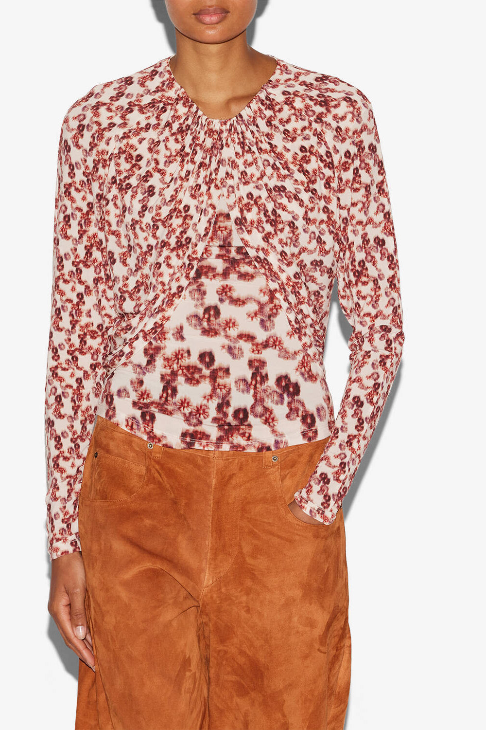 Top gaetane in jersey drappeggiato e stampato - Garnet - Woman - 3