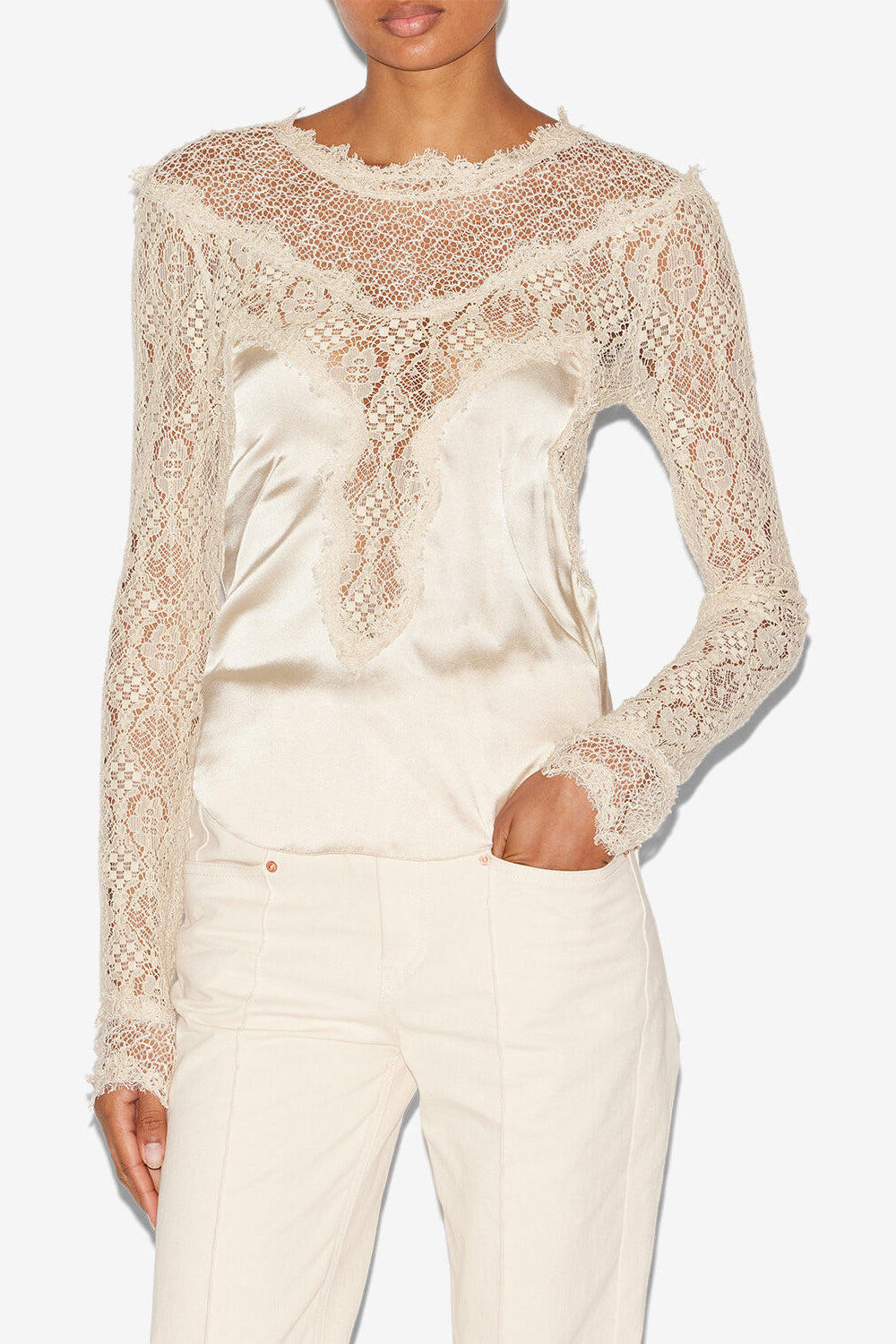 Diem satin and lace top - Champagne - Woman - 4