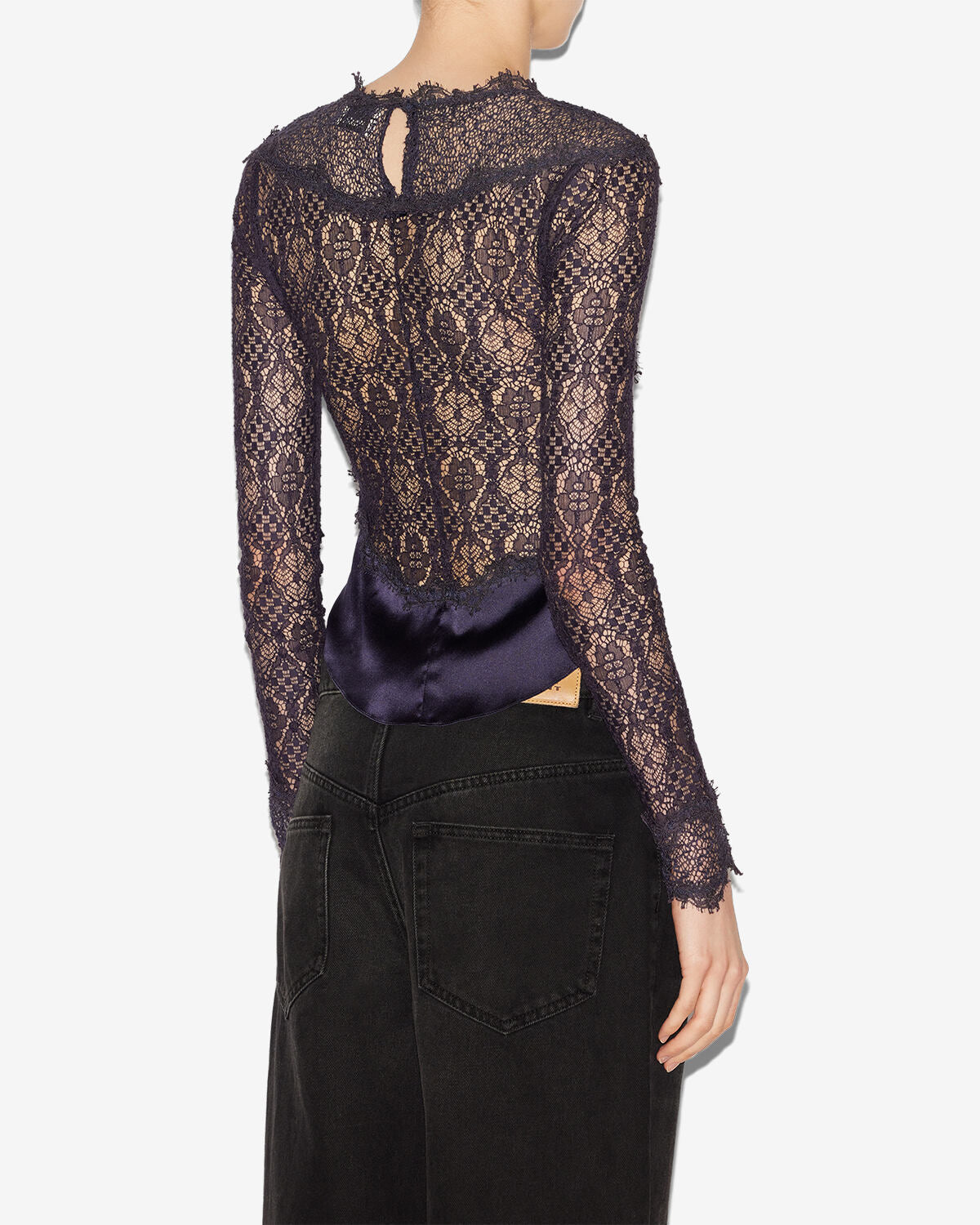 Diem satin and lace top - Black - Woman - 4
