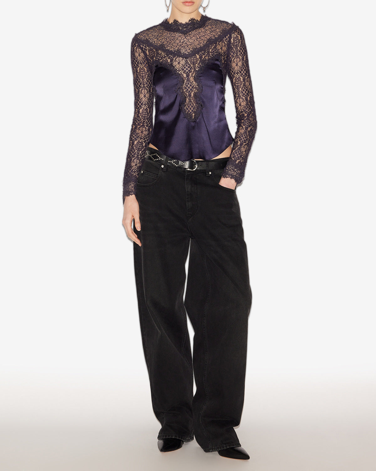 Diem satin and lace top - Black - Woman - 1