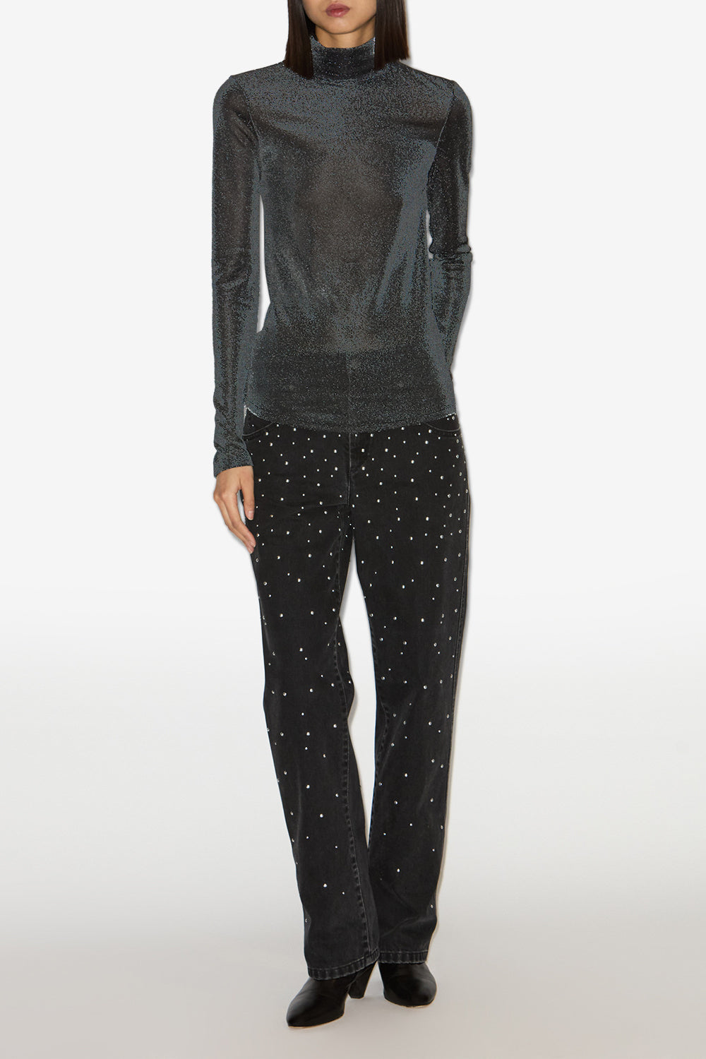 Jadia lurex stand-up collar top - Gun metal - Woman - 2