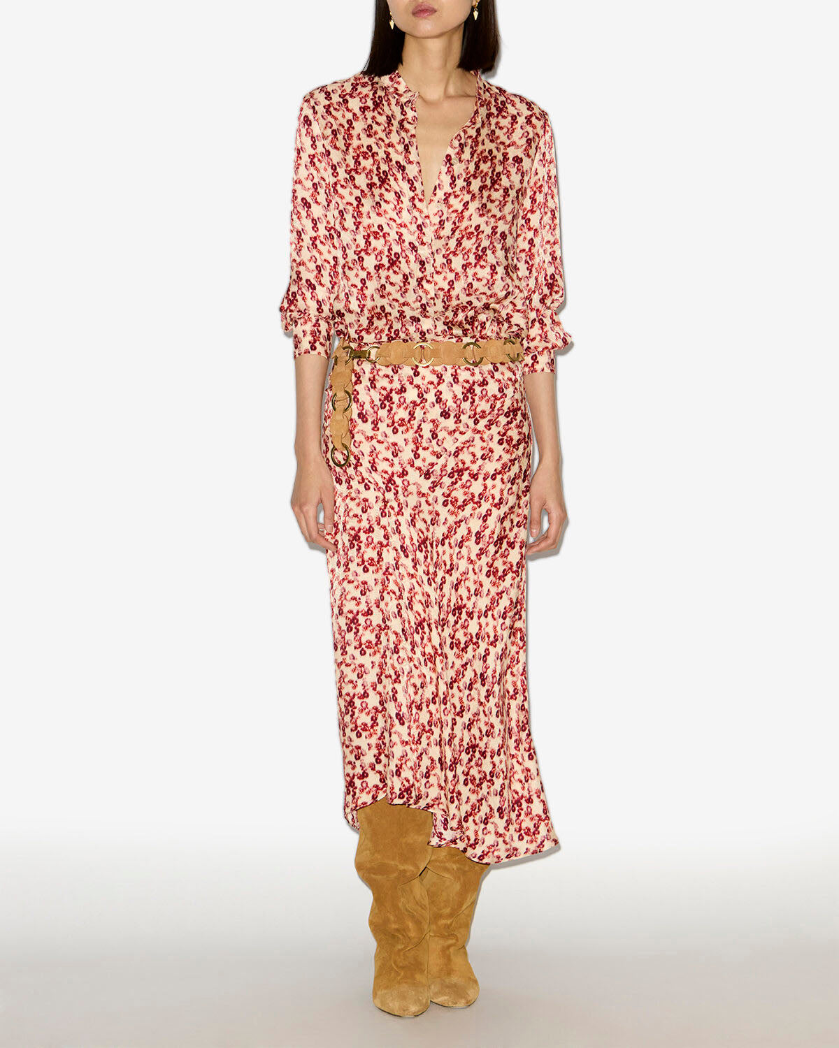 Jupe midi lisanne en jacquard à motif - Rouge grenat - Woman - 1