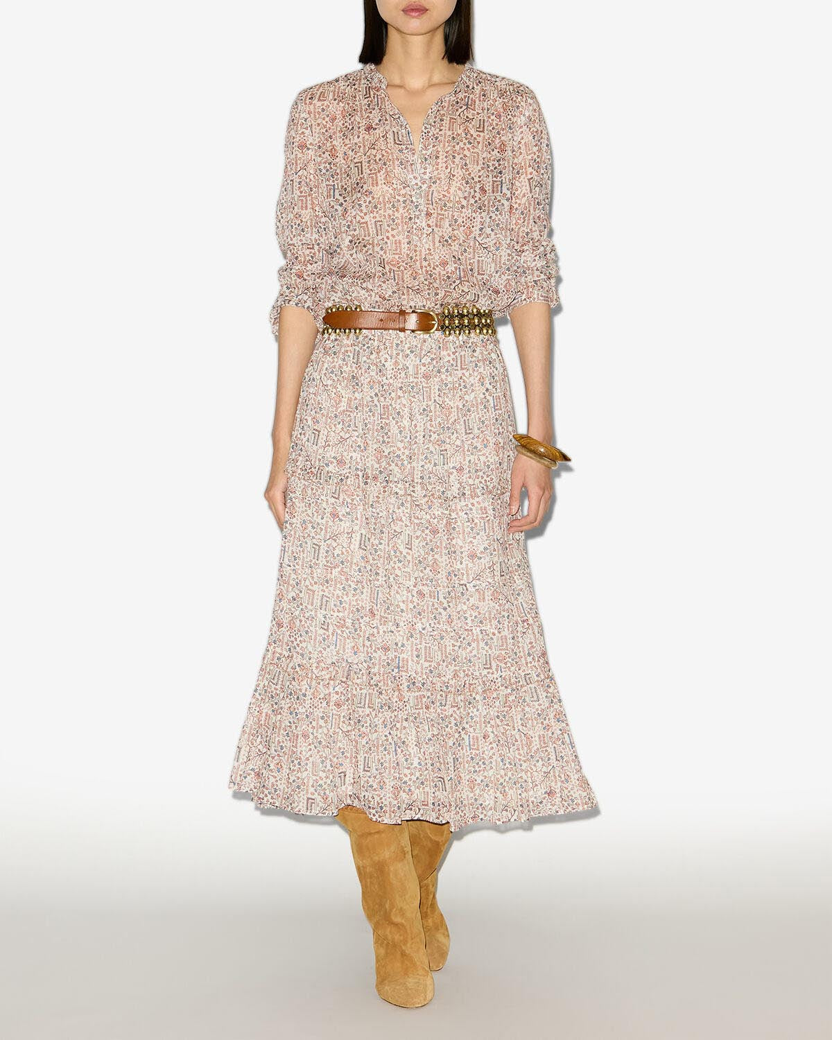 Gonna lunga diya in cotone leggero stampato - Ecru - Woman - 1