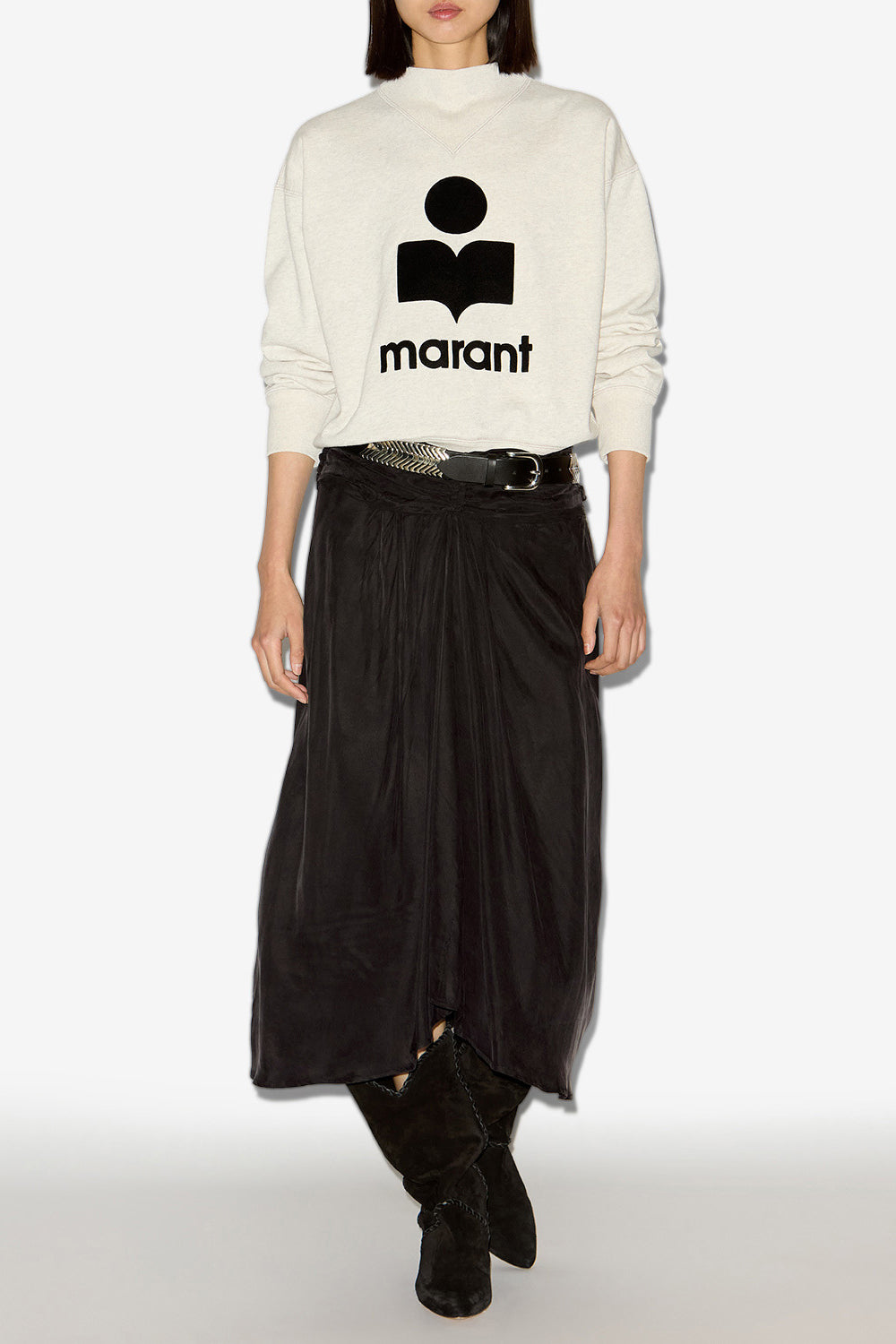 Jupe midi zoan en satin froncé - Noir délavé - Woman - 2