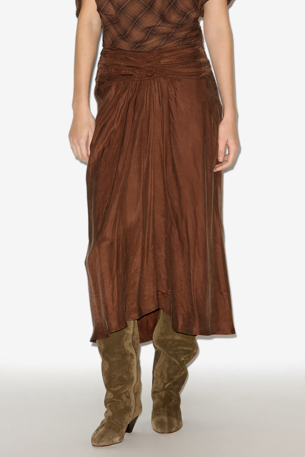 Jupe midi zoan en satin froncé - Tabacco - Woman - 3