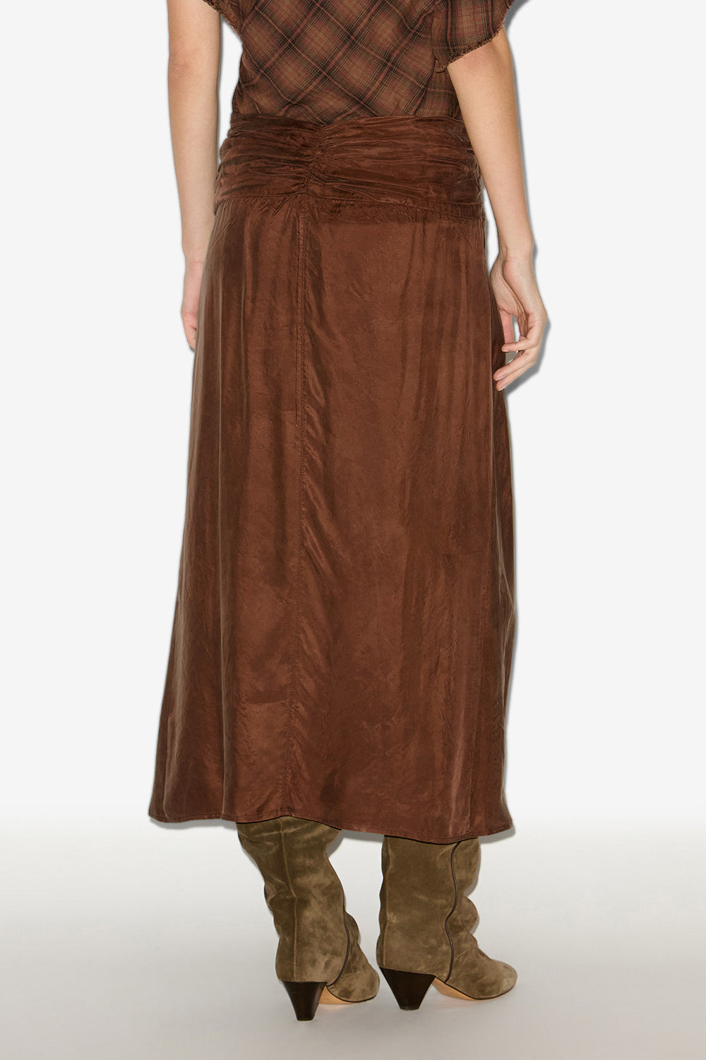 Jupe midi zoan en satin froncé - Tabacco - Woman - 4