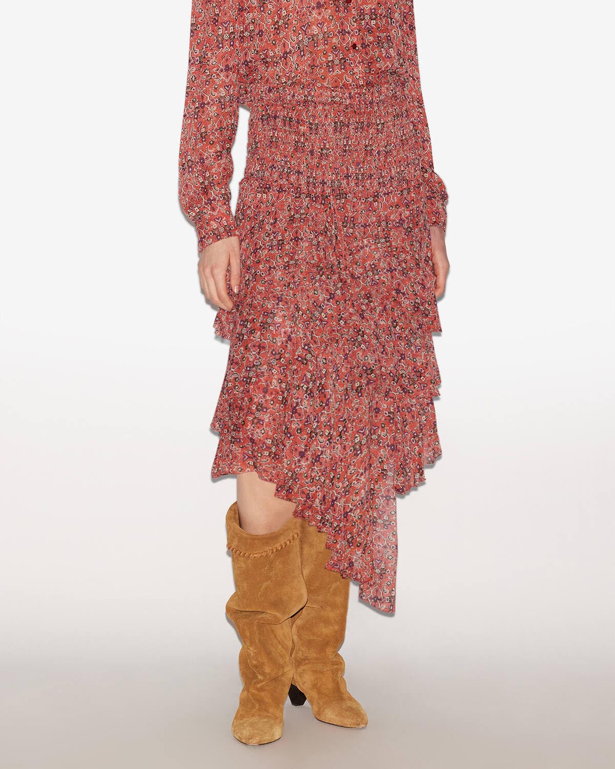 Gonna midi brigitte con stampa e volant - Arancia - Woman - 2