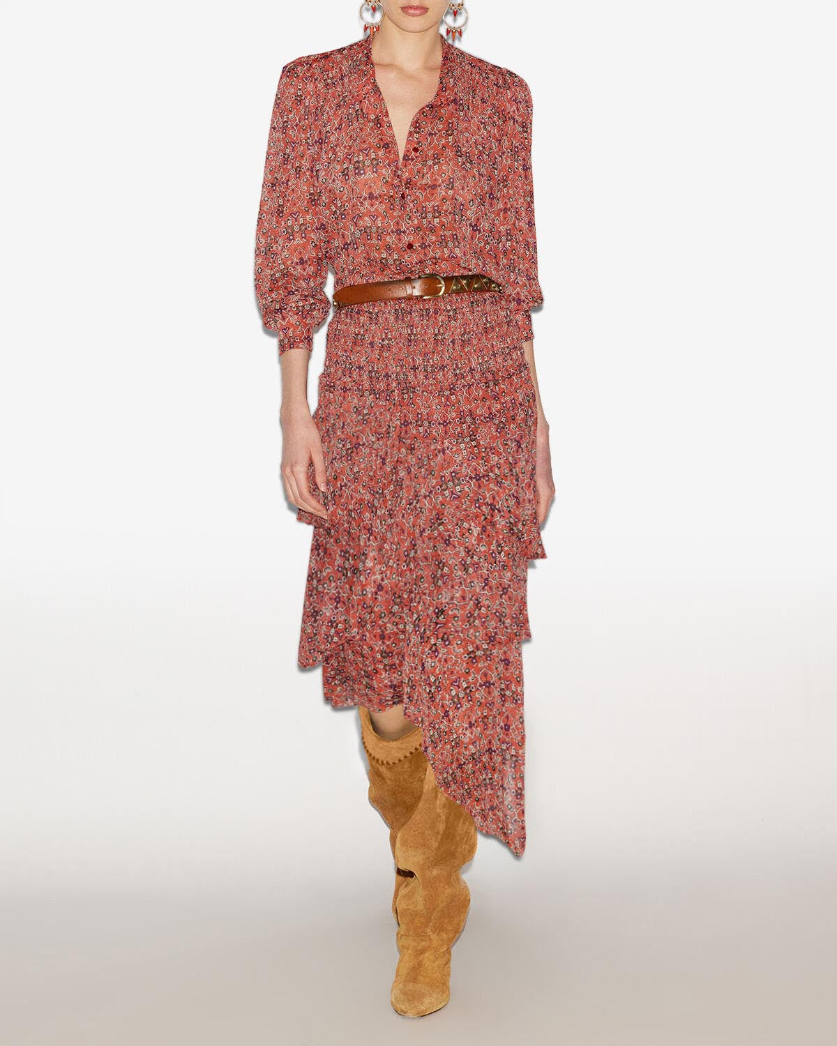 Gonna midi brigitte con stampa e volant - Arancia - Woman - 1