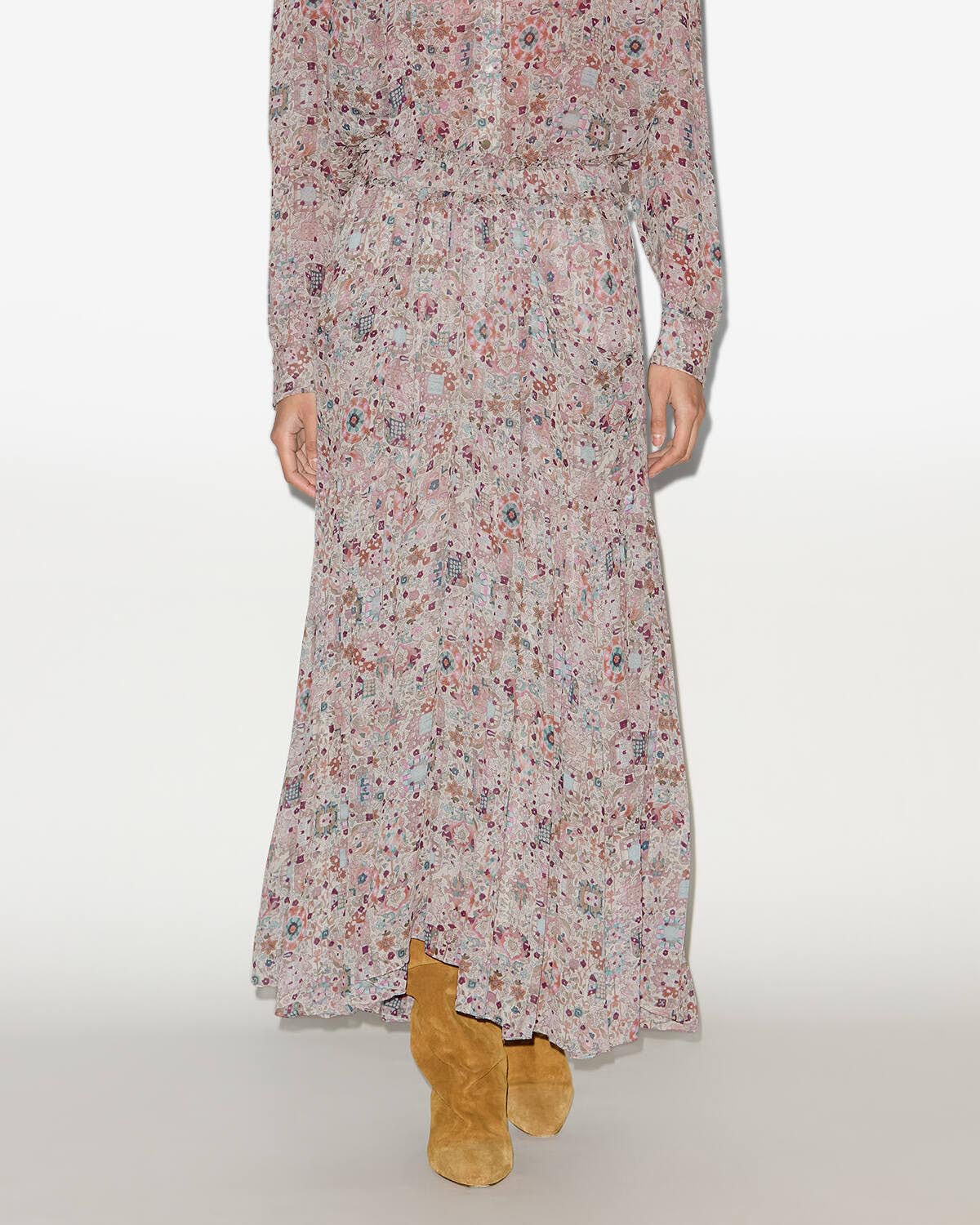 Gonna lunga besma in crêpe stampato - Ecru - Woman - 2