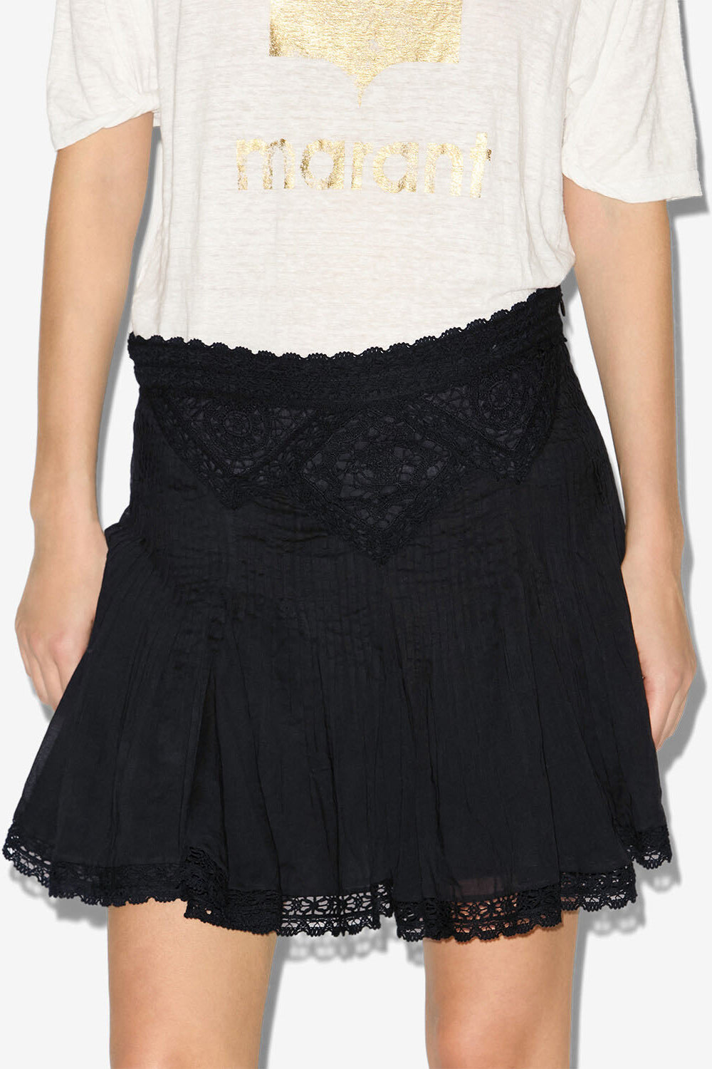 Jupe courte goldie en coton et dentelle - Noir - Woman - 3