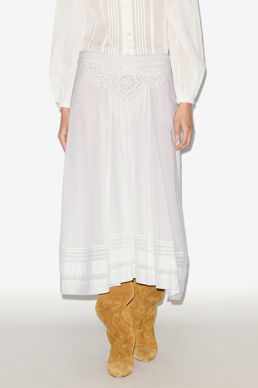 Jupe longue garliana en coton et dentelle - Blanc - Woman - 3