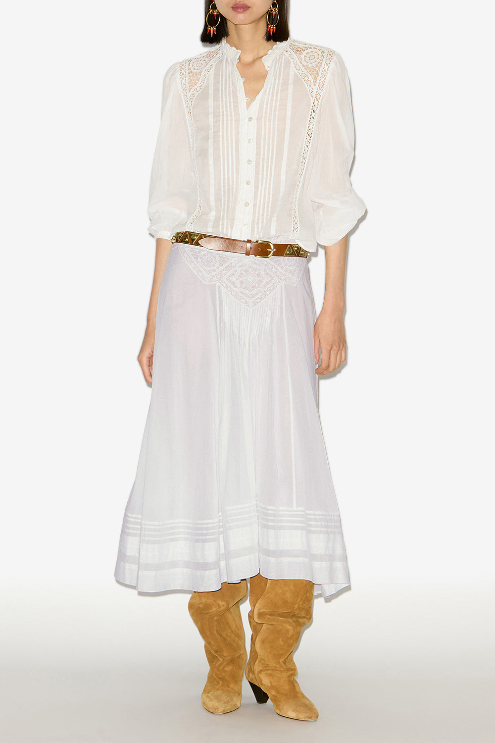 Jupe longue garliana en coton et dentelle - Blanc - Woman - 2