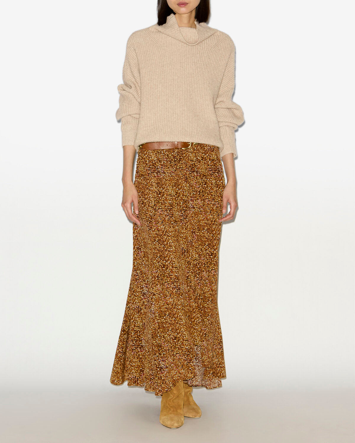 Syana long printed silk skirt - Ochre - Woman - 1